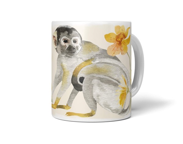 Paul Sinus Art Tasse Porzellan Tier Motiv kleiner Affe Blumen Blüten Wasserfarben Orange