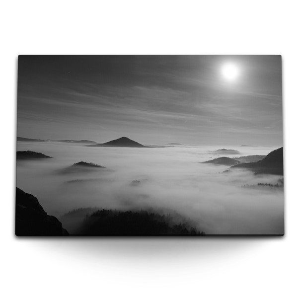 Paul Sinus Art 120x80cm Wandbild auf Leinwand Schwarz Weiß Fotografie Berge über den Wolken Kunstvoll