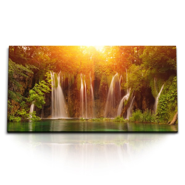 Paul Sinus Art Kunstdruck Bilder 120x60cm Thailand Wasserfall Dschungel Tropisch Sonnenschein