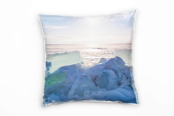 Paul Sinus Art Winter, Meer, Eisschollen, Sonnenschein, blau Deko Kissen 40x40cm für Couch Sofa Lounge Zierkissen