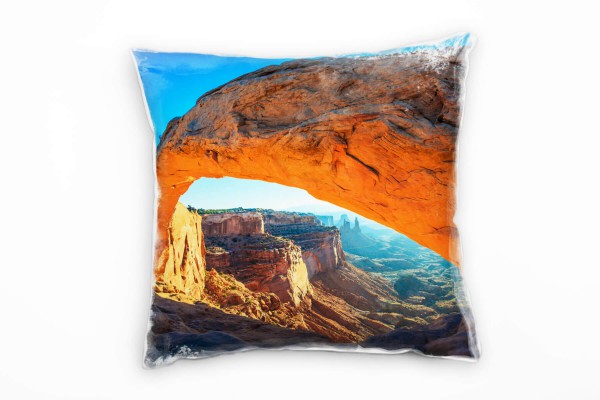 Paul Sinus Art Landschaft, Canyon, orange, blau Deko Kissen 40x40cm für Couch Sofa Lounge Zierkissen