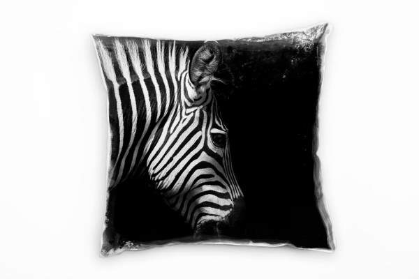 Paul Sinus Art Tiere, Zebra von der Seite, schwarz, weiß Deko Kissen 40x40cm für Couch Sofa Lounge Zierkissen