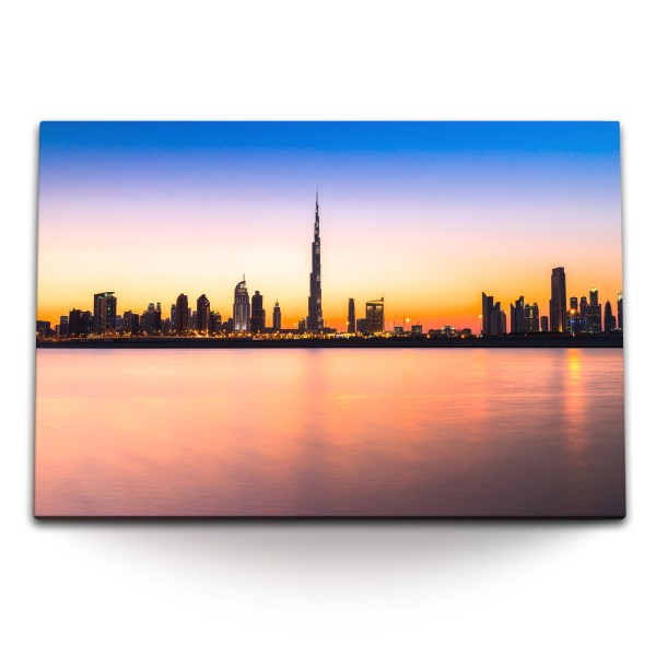 Paul Sinus Art 120x80cm Wandbild auf Leinwand Burj Khalifa Dubai Skyline Sonnenuntergang Abendröte