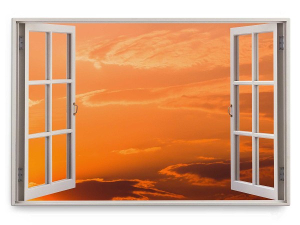 Paul Sinus Art Wandbild 120x80cm Fensterbild Roter Himmel Abendrot Wolken Rot Sonnenuntergang