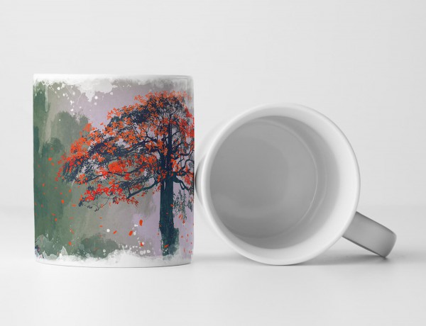 Paul Sinus Art Tasse Geschenk Bild – Einsamer Baum mit roten Blättern