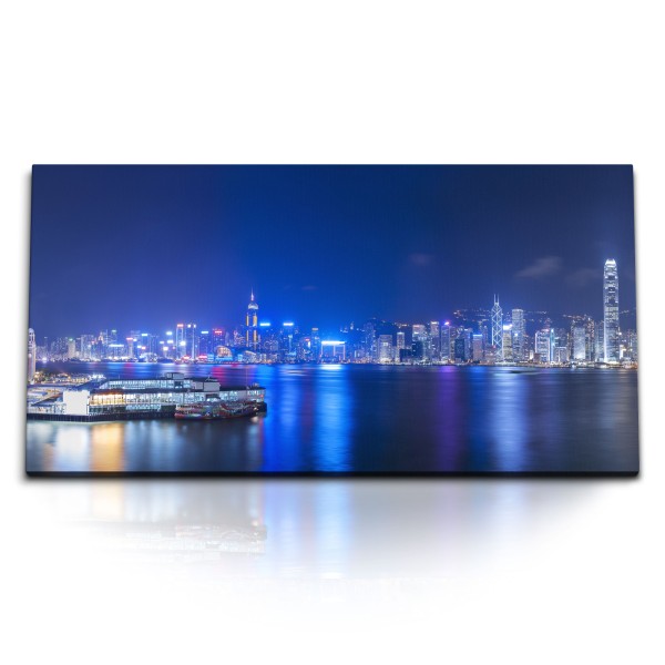 Paul Sinus Art Kunstdruck Bilder 120x60cm Hongkong bei Nacht Stadt Wolkenkratzer Skyline