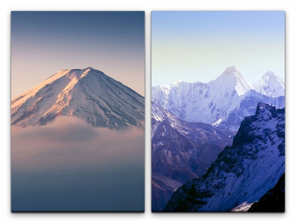 Paul Sinus Art 2 Bilder je 60x90cm Berge Himalaja Berggipfel Blau Himmel Wolken Schneegipfel