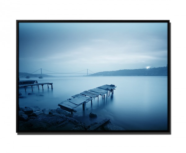 Paul Sinus Art 105x75cm Leinwandbild Petrol Natur Bosporus-Brücke Architektur Sonnenschein