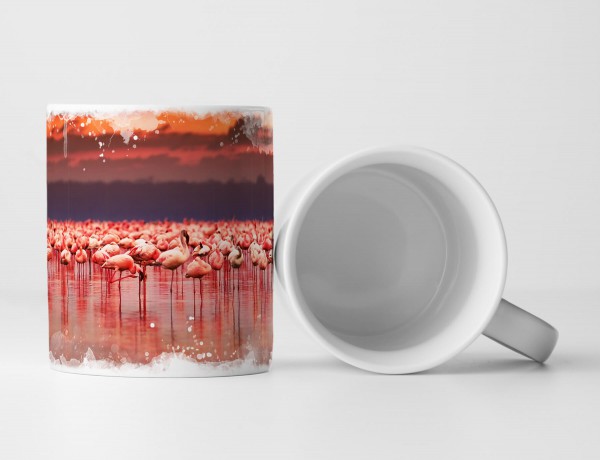 Paul Sinus Art Tasse Geschenk Landschaftsfotografie – Afrikanische Flamingogruppe bei Sonnenaufgang