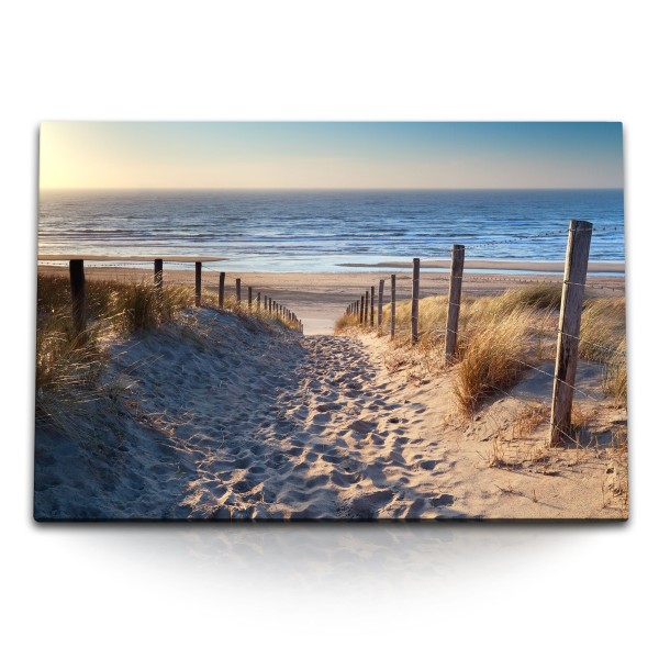 Paul Sinus Art 120x80cm Wandbild auf Leinwand Ostsee Deutschland Strand Sandstrand Meer Horizont