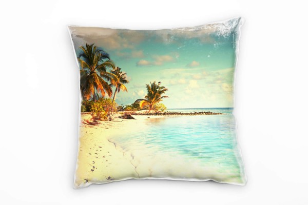 Paul Sinus Art Strand und Meer, beige, türkis, tropische Insel Deko Kissen 40x40cm für Couch Sofa Lounge Zierkissen