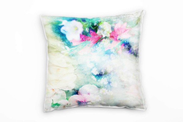 Paul Sinus Art Abstrakt, Blumen, pink, blau, beige, weiß Deko Kissen 40x40cm für Couch Sofa Lounge Zierkissen