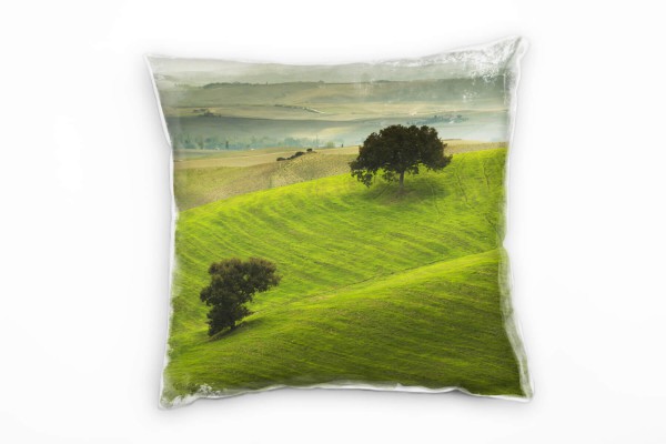 Paul Sinus Art Landschaft, Hügel, Dunst, Wiesen, grün, grau Deko Kissen 40x40cm für Couch Sofa Lounge Zierkissen