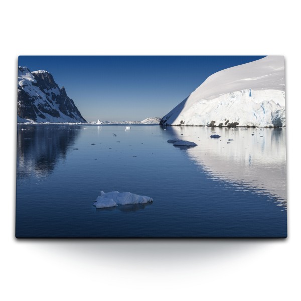 Paul Sinus Art 120x80cm Wandbild auf Leinwand Norwegen Meer Eisberge Natur Berge