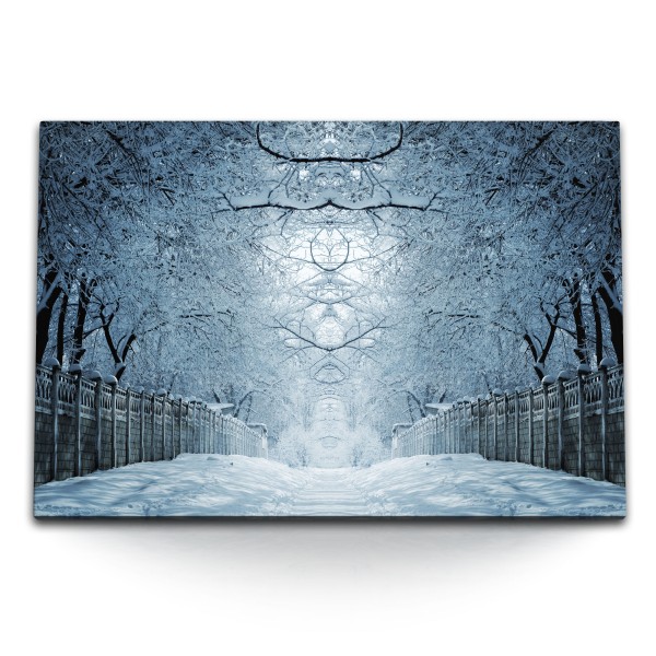 Paul Sinus Art 120x80cm Wandbild auf Leinwand Baumallee im Winter Schnee Bäume Weg