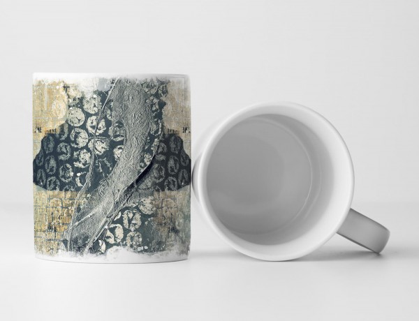 Paul Sinus Art Tasse Geschenk Blas-goldrutige Grundierung, schiefergrauen-silbrigen Muster