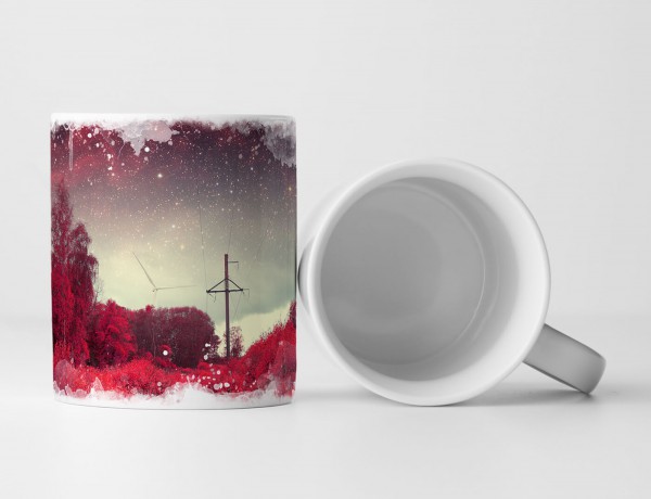 Paul Sinus Art Tasse Geschenk Fotocollage – Vollmond über roter Landschaft bei Sternenhimmel