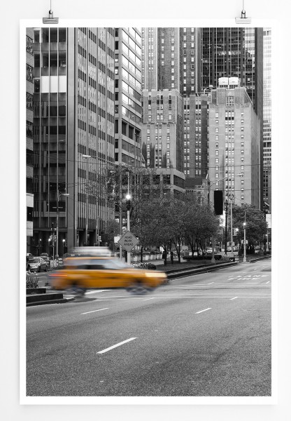 Paul Sinus Art 90x60cm Poster Naturfotografie Gelbes Taxi in New York City USA