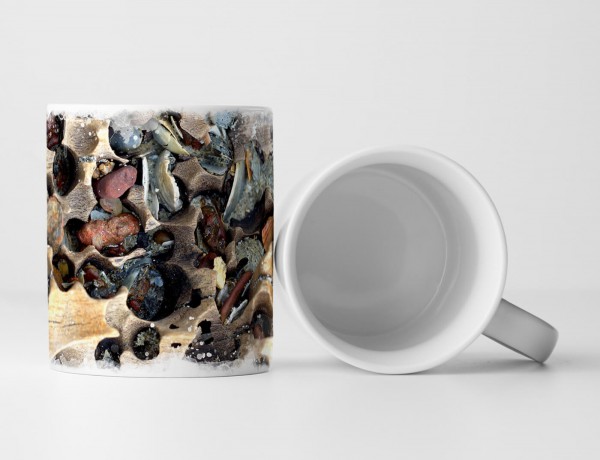 Paul Sinus Art Tasse Geschenk Naturfotografie – Holz und Muscheln am Strand