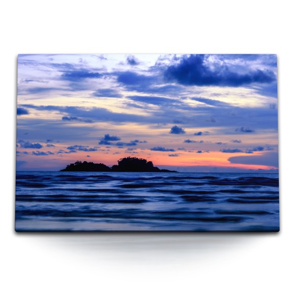 Paul Sinus Art 120x80cm Wandbild auf Leinwand Meer Horizont Abenddämmerung Dunkelblau Sonnenuntergang