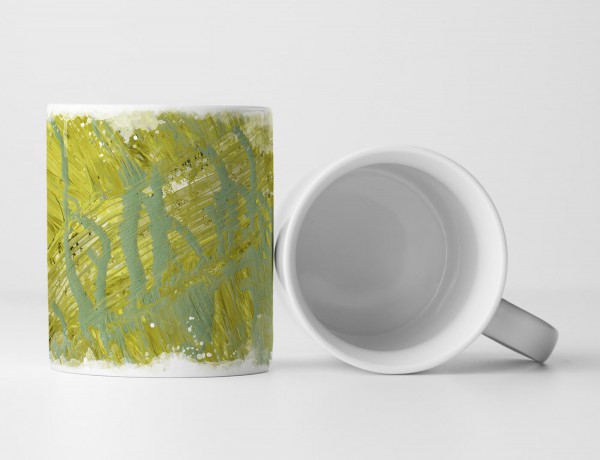 Paul Sinus Art Tasse Geschenk gelbgrüner Hintergrund; dunkel-seegrüne Farbstreifen