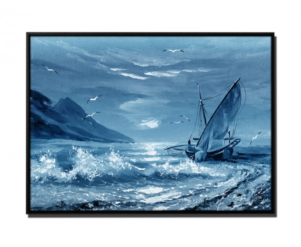 Paul Sinus Art 105x75cm Leinwandbild Petrol Malerei Segelboot Sonnenuntergang