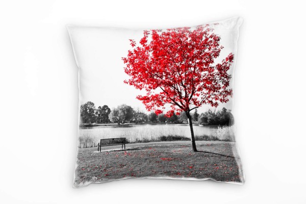 Paul Sinus Art künstlerische Fotografie, leerer Park, Baum, grau, rot Deko Kissen 40x40cm für Couch Sofa Lounge Zie