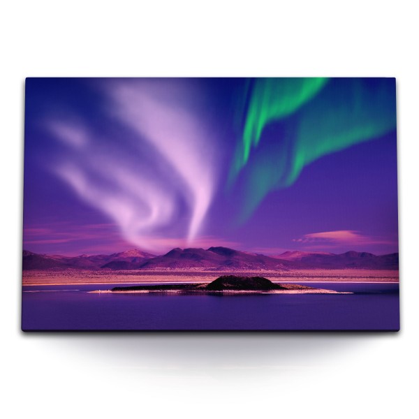 Paul Sinus Art 120x80cm Wandbild auf Leinwand Polar Norwegen Berge Nacht Nachthimmel