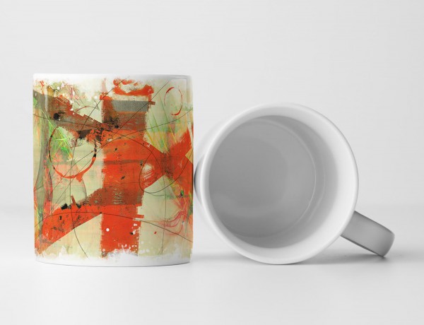 Paul Sinus Art Tasse Geschenk khaki Hintergrund; orange, schwarz, gelbgrüne Abstraktionen