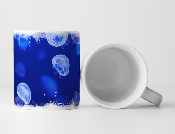 Paul Sinus Art Tasse Geschenk Tierfotografie – Kleine weiß leuchtende Quallen im Wasser