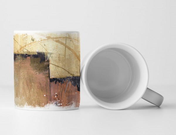 Paul Sinus Art Tasse Geschenk hellbraun, dunkelbraun Abstraktion; schwarzer strich