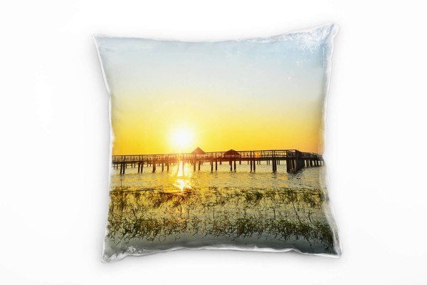 Paul Sinus Art Strand, Sonnenuntergang, Thailand, orange, blau Deko Kissen 40x40cm für Couch Sofa Lounge Zierkissen