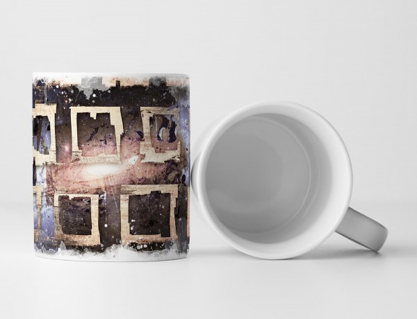 Paul Sinus Art Tasse Geschenk sandbraun-dunkelbraune, blaue Abstraktion; hellbraune Elemente