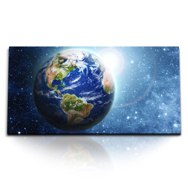 Paul Sinus Art Kunstdruck Bilder 120x60cm Erde Blauer Planet Sterne Weltall Kosmos