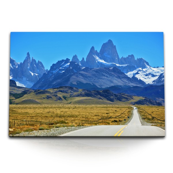 Paul Sinus Art 120x80cm Wandbild auf Leinwand Patagonia Chile Anden Gebirge Berge Blau Natur