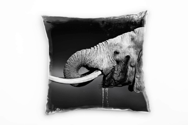 Paul Sinus Art Tiere, trinkender Elefant, grau Deko Kissen 40x40cm für Couch Sofa Lounge Zierkissen