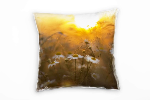 Paul Sinus Art Blumen, Sommerwiese, Sonne, orange, braun Deko Kissen 40x40cm für Couch Sofa Lounge Zierkissen