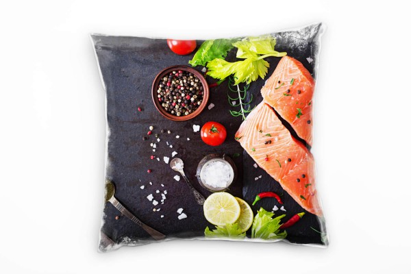 Paul Sinus Art künstlerische Fotografie, Lachs, Gewürze, bunt Deko Kissen 40x40cm für Couch Sofa Lounge Zierkissen