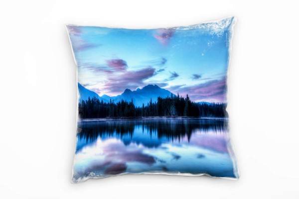 Paul Sinus Art Seen, blau, lila, Berge, Wald, Spiegelung, Sonnenaufgang Deko Kissen 40x40cm für Couch Sofa Lounge Z