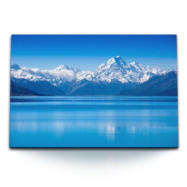 Paul Sinus Art 120x80cm Wandbild auf Leinwand Alpen Berge Schneegipfel See Bergsee Blau