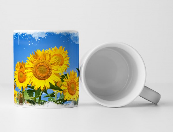 Paul Sinus Art Tasse Geschenk Naturfotografie – Strahlende Sonnenblumen am blauen Himmel