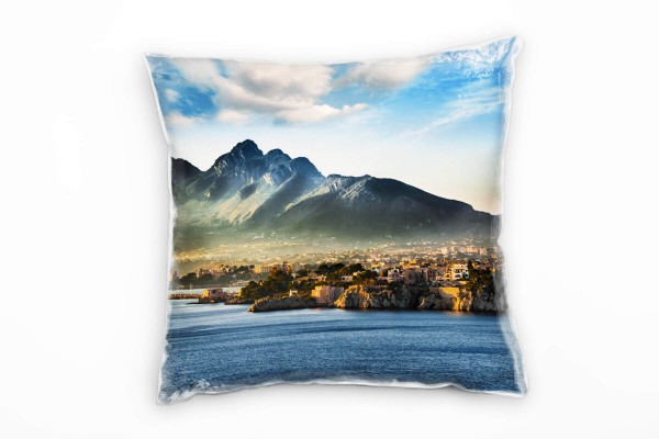 Paul Sinus Art Meer, blau, braun, Berge, Italien, Stadt Deko Kissen 40x40cm für Couch Sofa Lounge Zierkissen