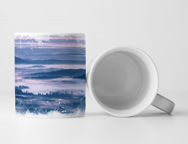 Paul Sinus Art Tasse Geschenk Naturfotografie – erstes Morgenlicht mit Nebel überm Tal