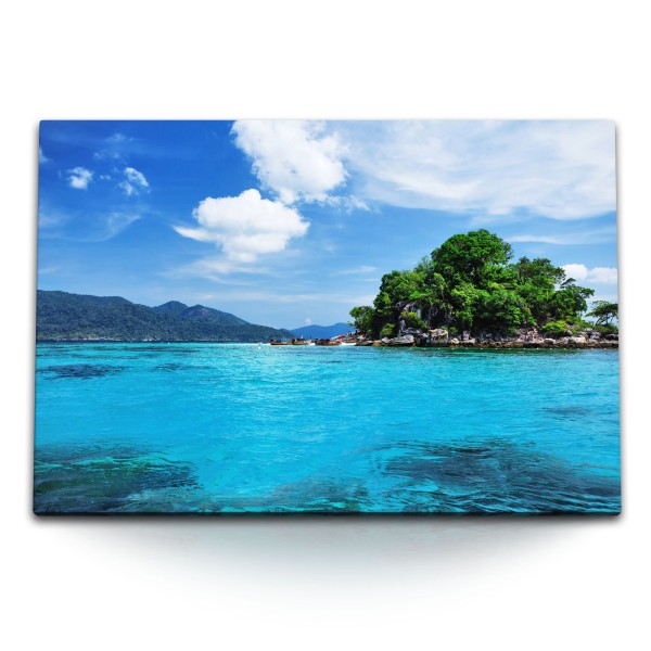 Paul Sinus Art 120x80cm Wandbild auf Leinwand Südsee Meer Sommer Insel Traumstrand Türkis