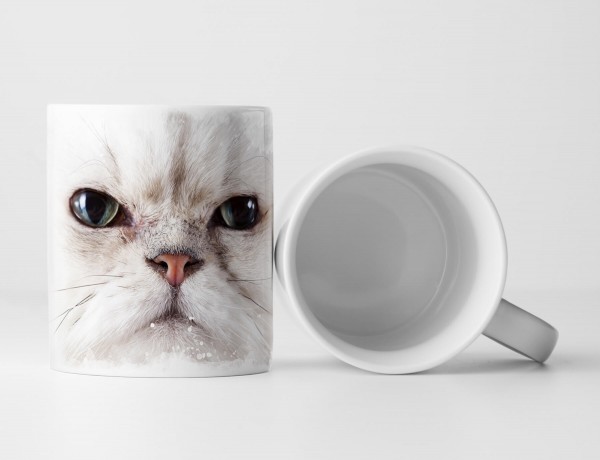 Paul Sinus Art Tasse Geschenk Fotografie – weiße grimmig schauende Katze