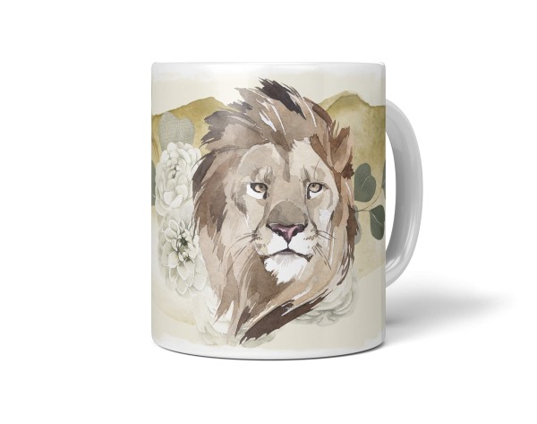 Paul Sinus Art Tasse Porzellan Tier Motiv Löwe Blüten Wasserfarben Aquarell Wildnis