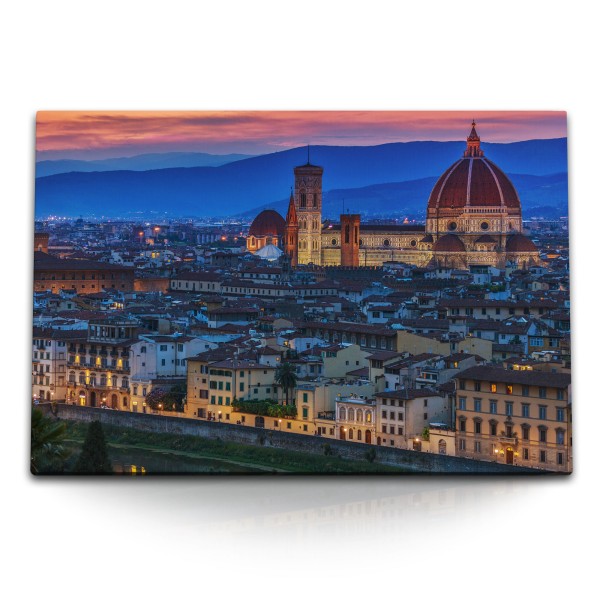 Paul Sinus Art 120x80cm Wandbild auf Leinwand Brunelleschi's Kuppel Kathedrale von Florenz Abend