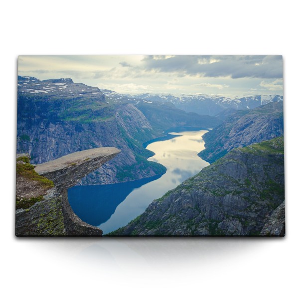 Paul Sinus Art 120x80cm Wandbild auf Leinwand Norwegen Berge Fluss Natur Gebirge Felsen