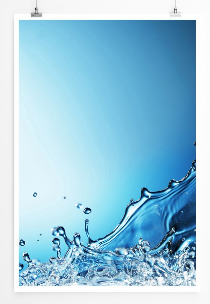 Paul Sinus Art 90x60cm Poster Fotografie Wasserspritzer mit blauem Hintergrund