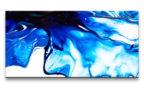 Paul Sinus Art Leinwandbild 120x60cm Blaue Farbe Fließend Acrylic Fluid Dekorativ Schön